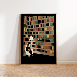 Man Reading in a Library |  Contemporary Artwork, Picture, Wall art, Great for Bibliophile, Bookish and as a Gift for a Book Lover!