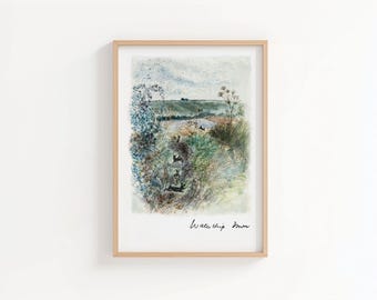 Watership Down Art Print | Richard Adams Inspired Illustration | Literary Landscape Watercolour | Classic Novel Wall Art