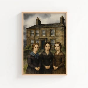 The Brontë Sisters at Haworth Parsonage Wall Art Print | Moody Literary Watercolour Print
