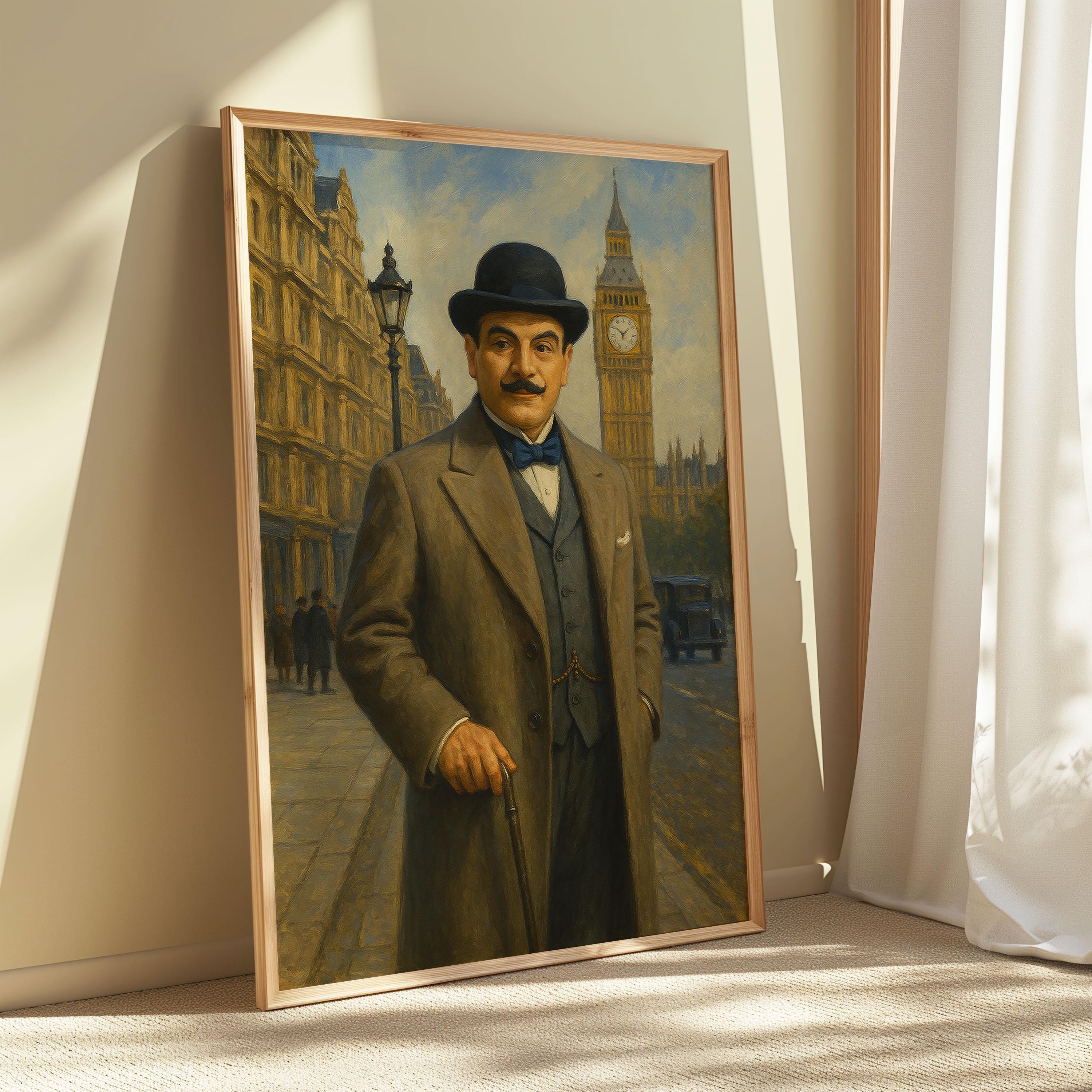 Hercule Poirot Portrait Art Print Vintage London Detective Wall Art