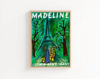 Madeline in Paris Art Print | Children’s Book Illustration | Eiffel Tower Nursery Wall Art | Classic Literature Artwork