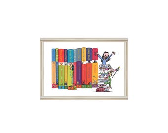 Roald Dahl Book Collection Art Print • Children’s Classic Books Illustration • Colourful Book Lover Wall Art • Reading Corner Decor
