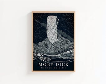 Moby Dick Art Print | Herman Melville Illustration | Classic Novel Book Cover Art | Nautical Literary Wall Decor