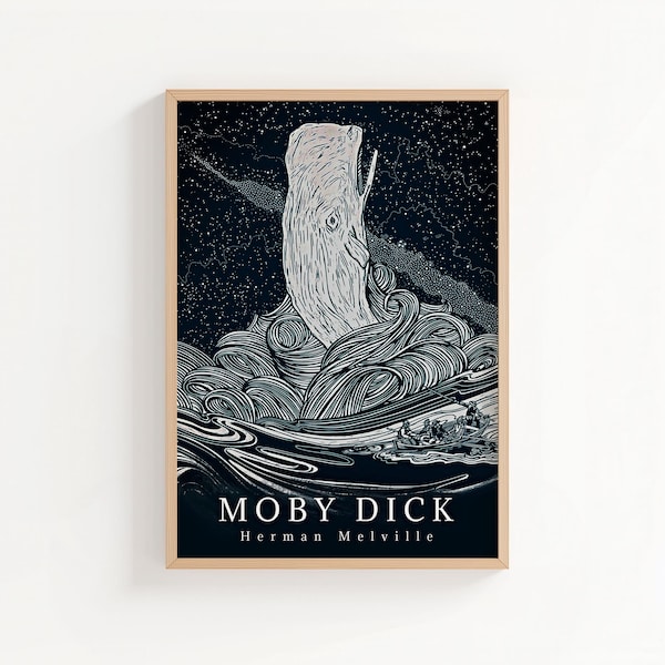 Moby Dick Art Print | Herman Melville Illustration | Classic Novel Book Cover Art | Nautical Literary Wall Decor
