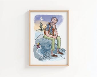 The BFG and Sophie Art Print | Whimsical Children’s Book Watercolour Illustration