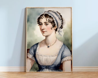 Jane Austen Portrait Art | Wall Art, Jane Austen Art, Art Print, Pride and Prejudice, Elizabeth Bennett, Jane Austen Gift