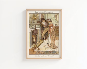 Pride and Prejudice Original Book Illustration Art Print, Jane Austen Poster, Book Cover Design, Pride and Prejudice Poster Jane Austen Gift