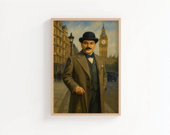 Hercule Poirot Portrait Art Print | Vintage London Detective Wall Art Inspired by Agatha Christie, Agatha Christie Gift, Classic Book Art