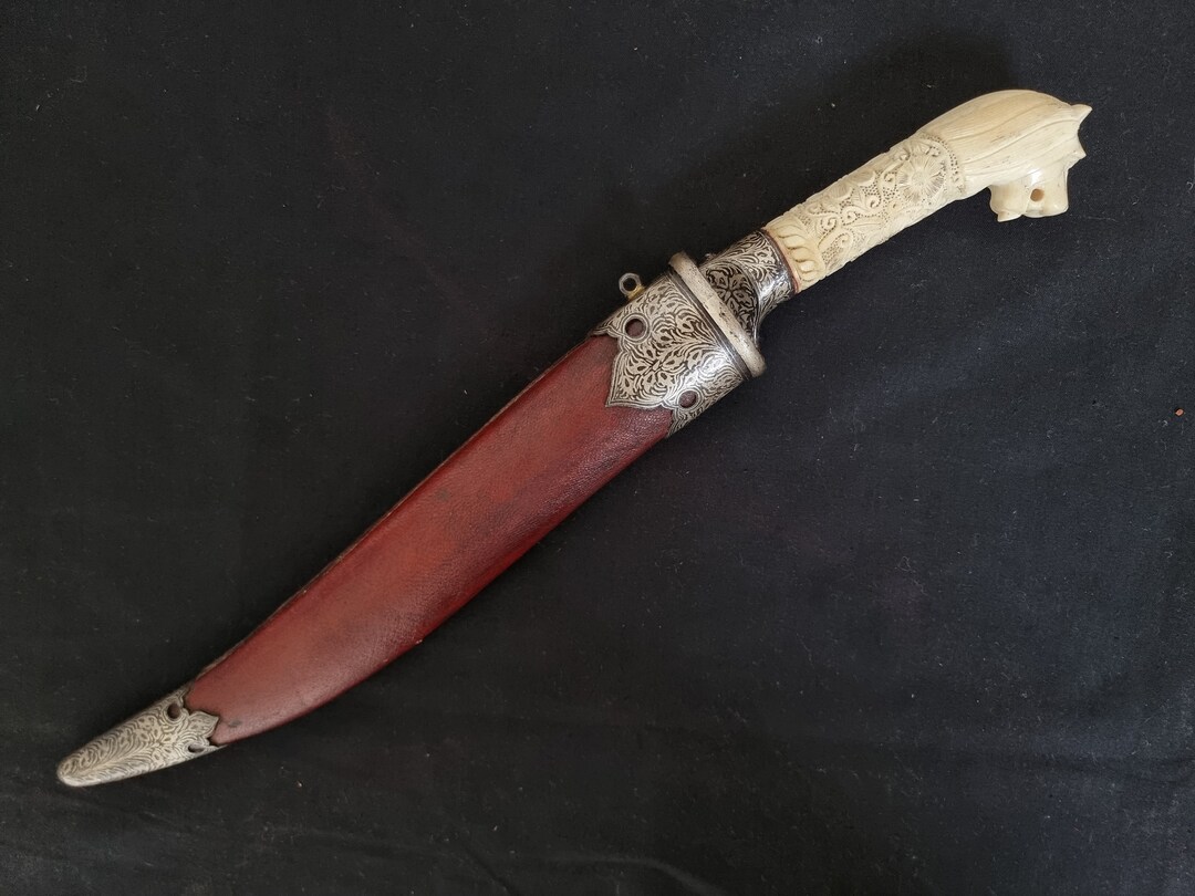 Vintage Turkish Mughal Islamic Tiger Hilt Dagger With Bone Hand Grip ...