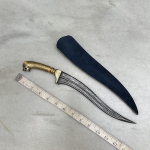 Vintage indo persian kard peshkabz knife with gold damascening/koftgari & wootz blade