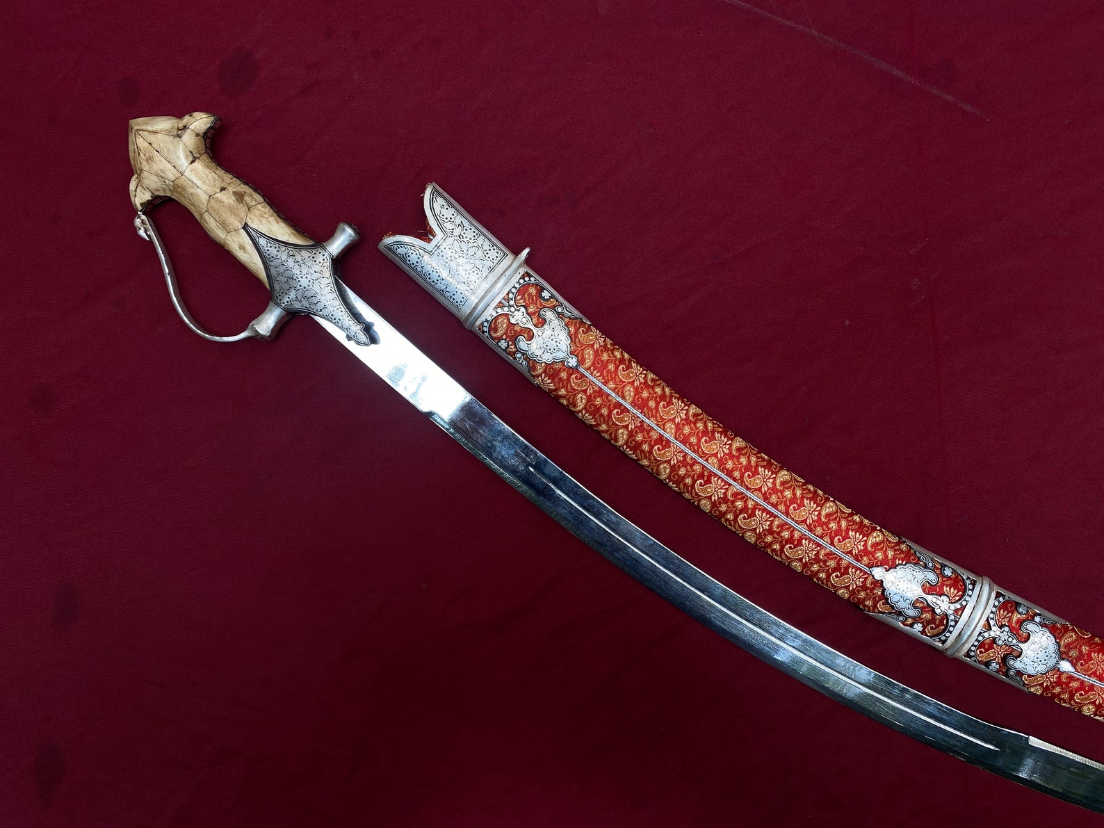 Vintage Indian Royal Sikh Rajput Shamshir Sword With Silver Koftgiri ...