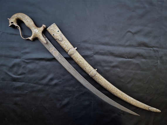 Indo persian vintage tiger head hilt islamic sword sh… - Gem