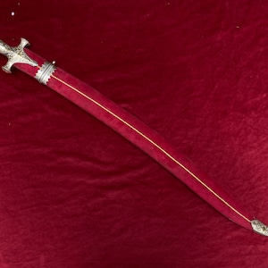 indian handmade sikh rajput or mughal silver and gold koftgari sosun patah sword saber with damascus blade