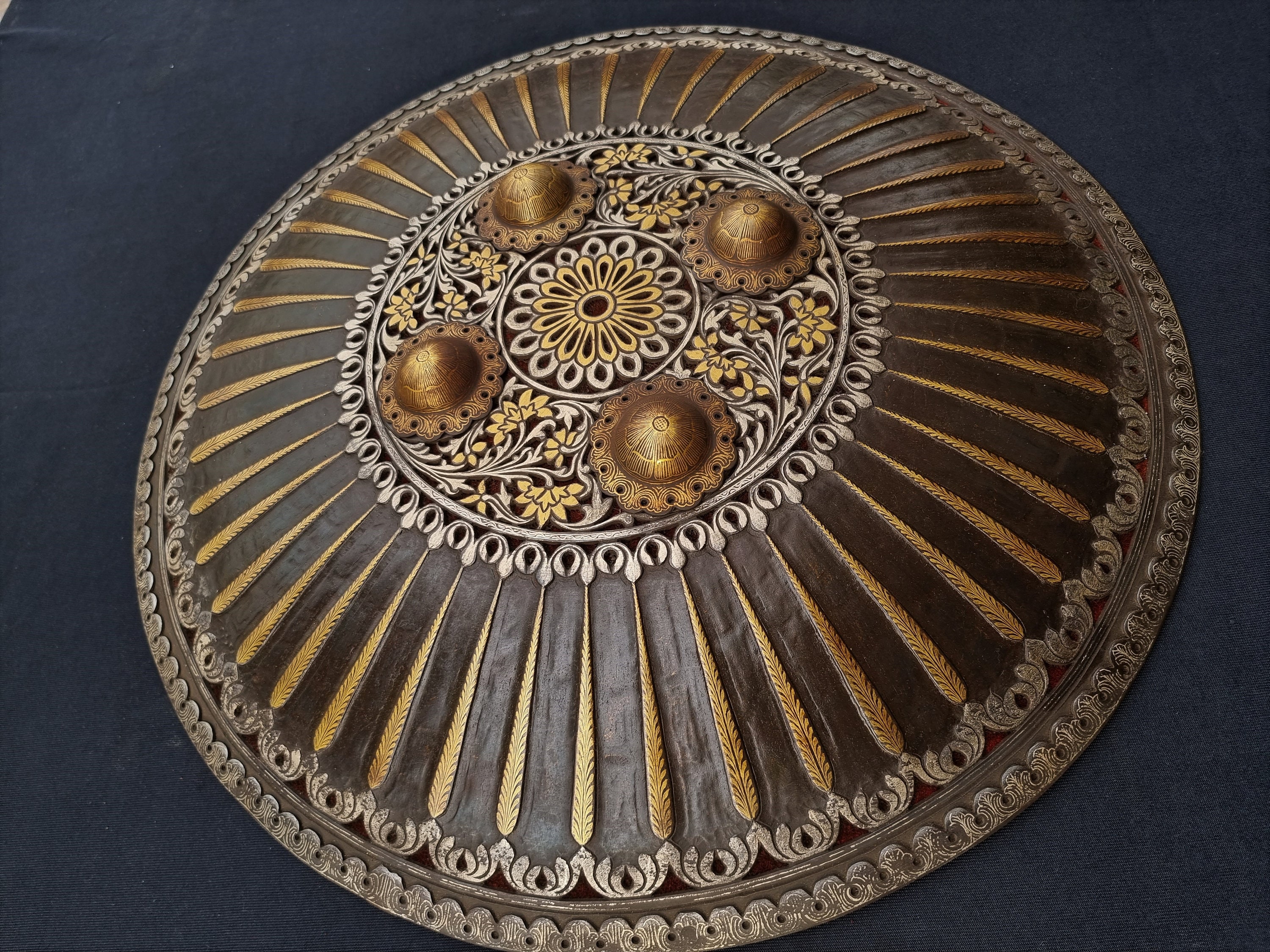 Vintage old mughal ottoman dhal shield with gold and silver Etsy