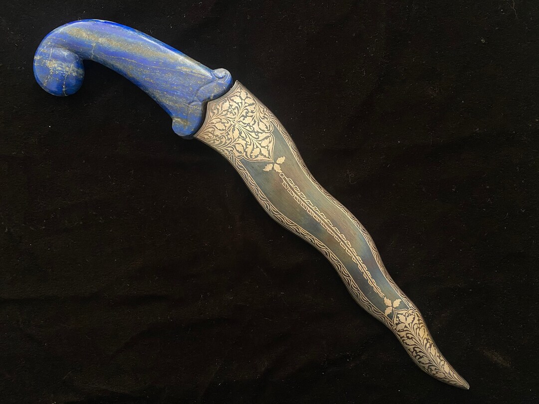 Vintage Mughal Indo Persian Lapese Lazuli Handle Dagger Knife Khanjar ...