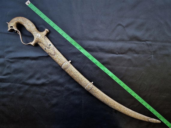 Indo persian vintage tiger head hilt islamic sword sh… - Gem