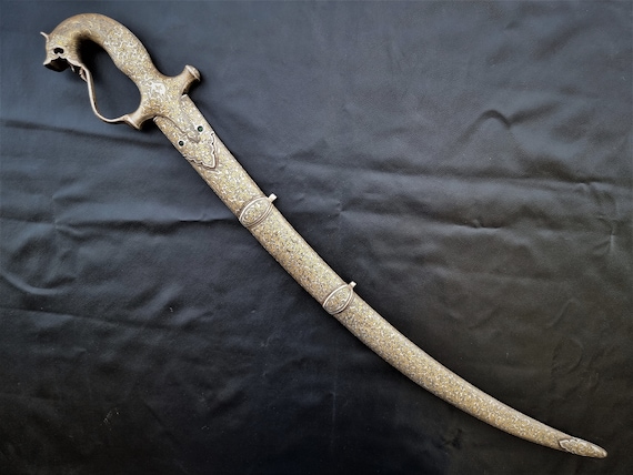 Indo persian vintage tiger head hilt islamic sword sh… - Gem