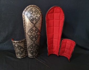 Vintage indo persian mughal ottoman warrior armguards with silver damascening on it