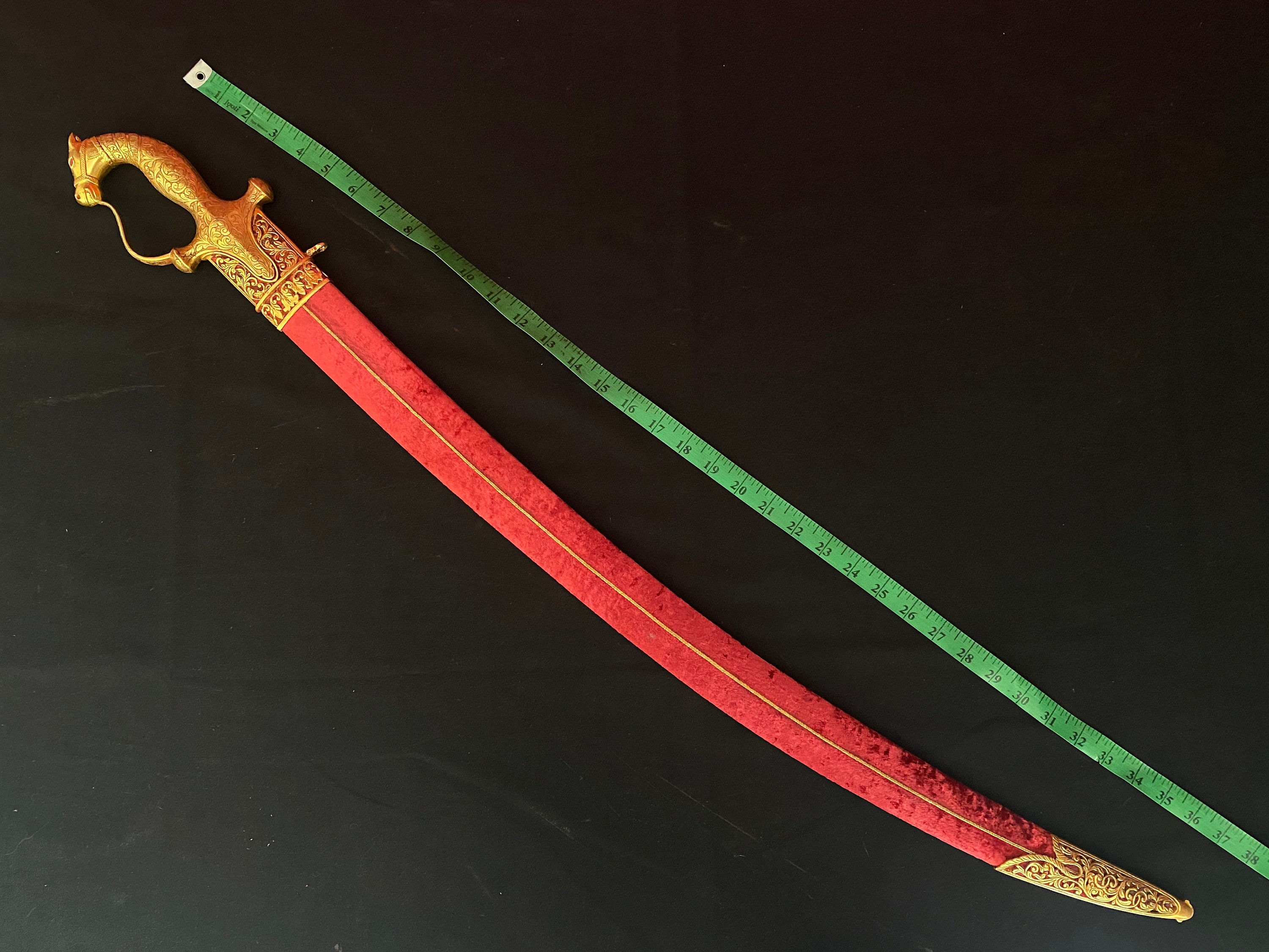 Mini Talwar Handcrafted Indian Talwar Sword: Damascus Steel Blade, Gold Plated Hilt ...