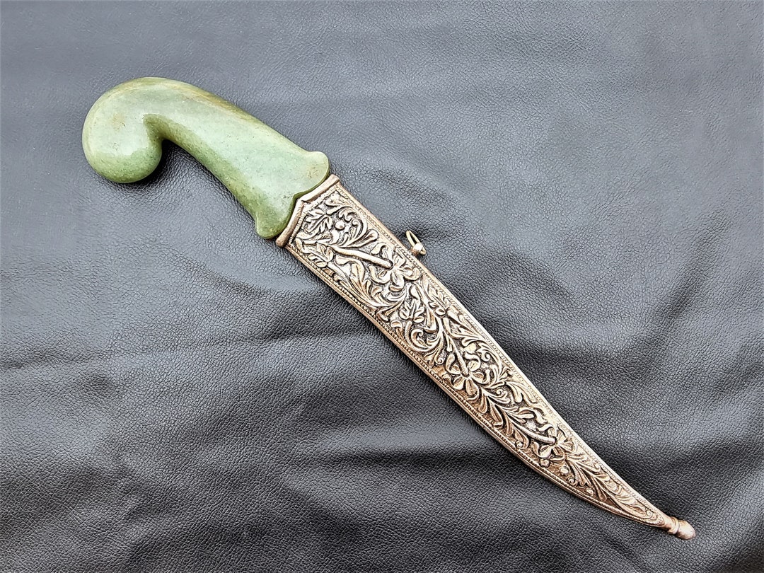 Vintage Indo Persian Mughal Rajput Jade Dagger Khanjar Knife With ...