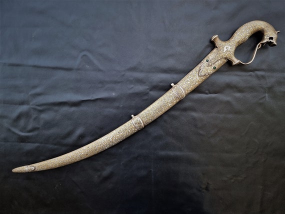 Indo persian vintage tiger head hilt islamic sword sh… - Gem