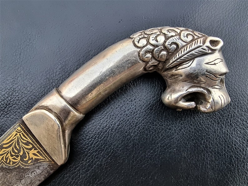 Vintage Silver Lion Head Indo Persian Mughal Dagger Khanjar - Etsy