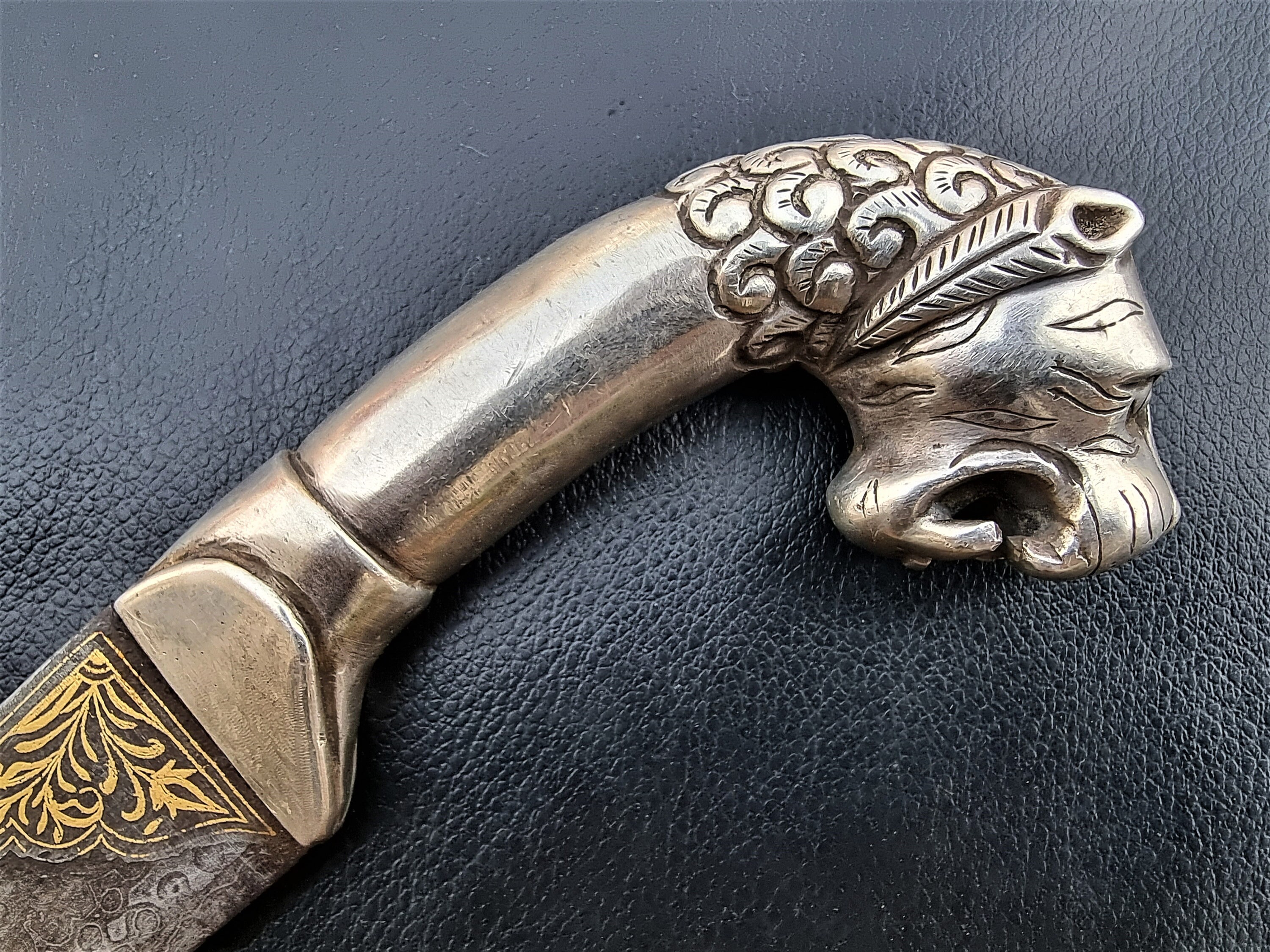 Vintage Silver Lion Head Indo Persian Mughal Dagger Khanjar Wilth Gold ...