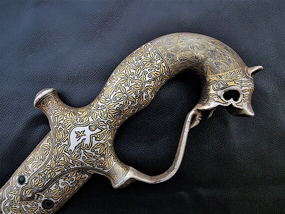 Indo persian vintage tiger head hilt islamic sword sh… - Gem