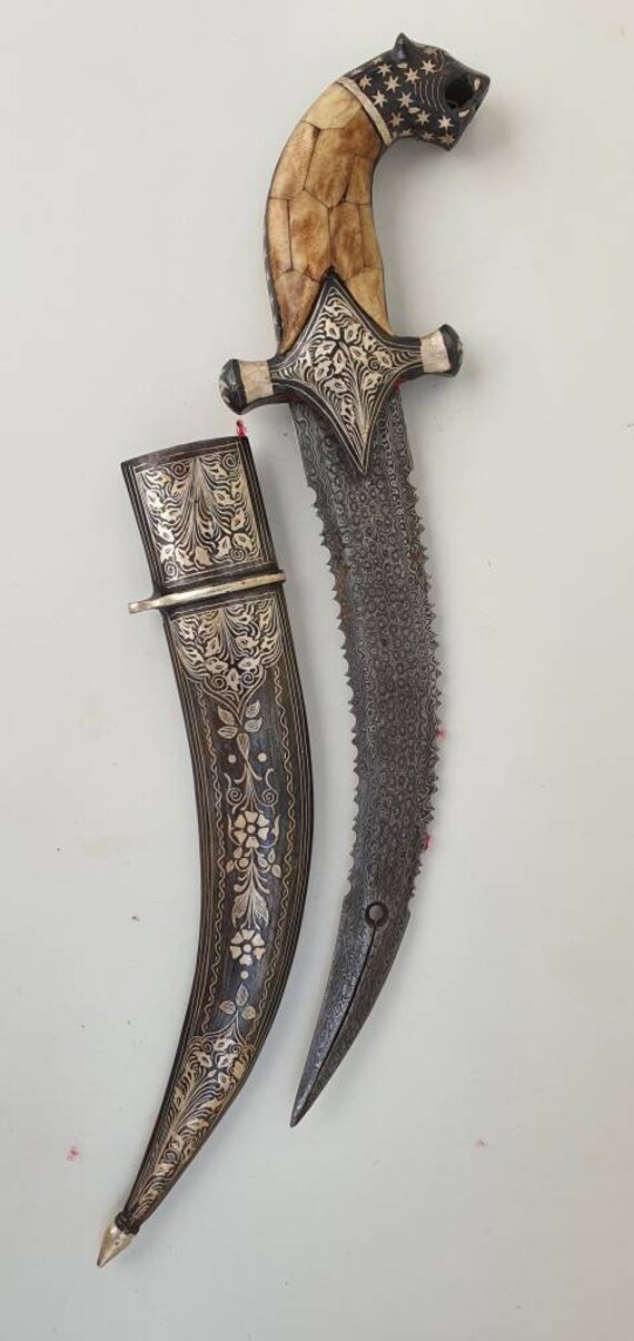 Vintage indo persian mughal rajput bone hand grip dagger with silver ...
