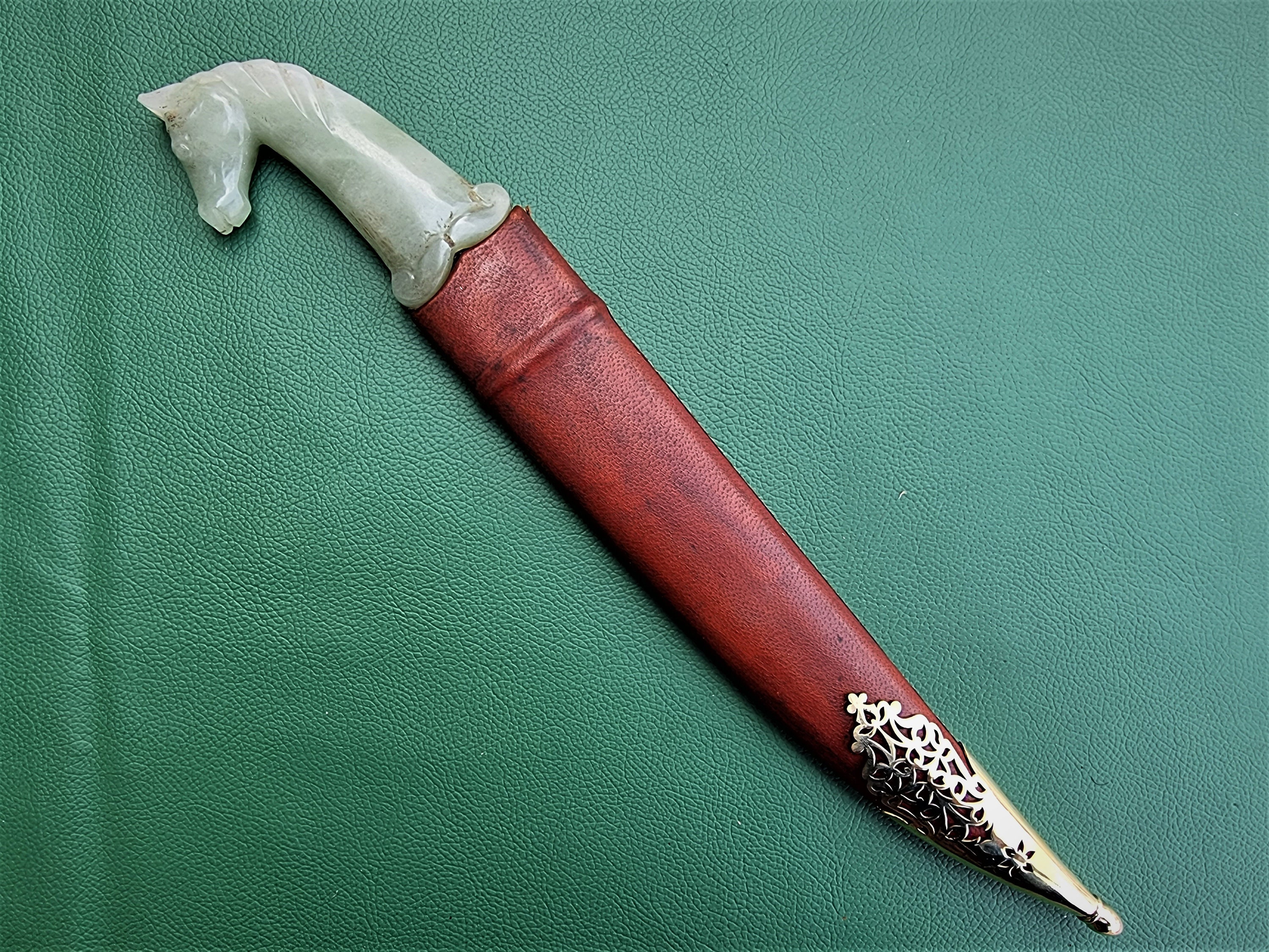 Vintage gren aventurie jade horse head hilt Indo-persian dagger khanjar knife