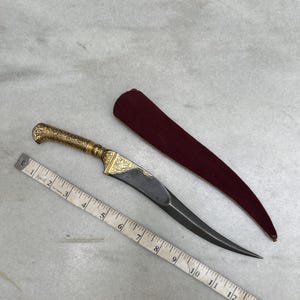 Vintage indo persian kard peshkabz knife with gold damascening/koftgari & damascus blade