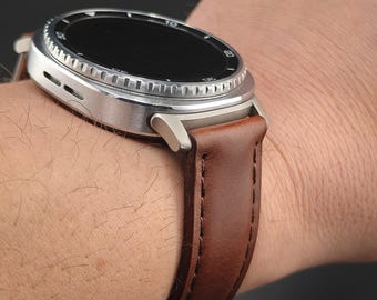 Samsug Galaxy Watch Leather Strap, Hand-Stitched Whiskey Buttero Band