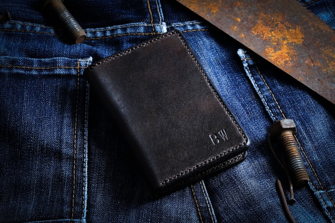 Black Leather Wallet Leather Slim Wallet Minimalist Wallet Etsy