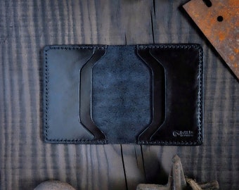 Petit portefeuille en cuir, portefeuille bifold, portefeuille mince, portefeuille 5 poches, portefeuille minimaliste, portefeuille en cuir homme, portefeuille noir, porte-cartes en cuir.