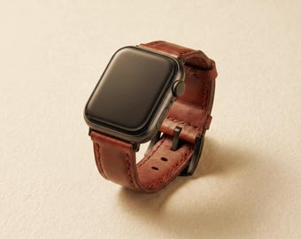 Vegetable Tanned Apple Watch Strap, Buttero Leather Band, Full Grain Handmade Watch Band, Patina Leather Strap, Slow Fashion Accessory