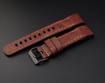 Dark Brown Pueblo Leather Garmin Watch Band, Vegetable Tanned, Handmade Strap