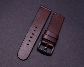 Minimalist dark brown leather watch strap made from Buttero leather