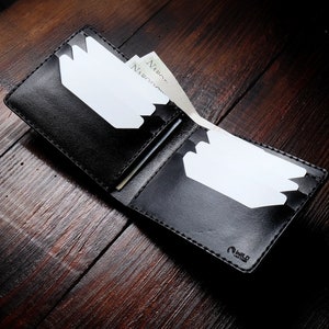 Cartera de cuero negro doble horizontal clásico hecha de un cuero de grano completo natural de alta calidad, cartera de cuero, cartera para hombre.