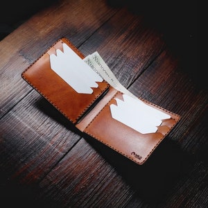 Cartera de cuero plegable horizontal clásica hecha de cuero natural de grano completo de alta calidad, billetera de cuero, billetera para hombres, billetera para tarjetas.