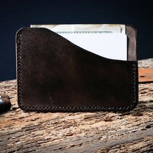 Portafoglio minimo in pelle maschile, portafoglio business in pelle per lui, portacarte al cioccolato fondente, custodia con carta in pelle maschile regalo, portafoglio in pelle sottile.