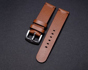 Minimalist leather watch strap made from light brown Buttero leather