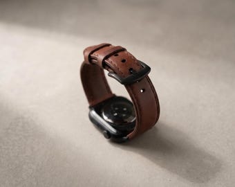 Apple Watch Leather Strap, Handmade Full Grain Buttero Band, Whiskey Brown Watch Strap, Gift for Him, Personalized Apple Watch Band