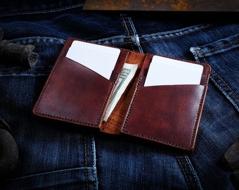 Vertical bifold wallet, slim wallet, 6 pocket wallet, minimalist wallet, mens leather wallet, vertical wallet, leather card holder.