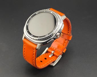 Samsug Galaxy Watch Leather Strap, Hand-Stitched Orange Buttero Band