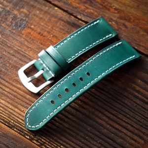 22mm Bottle Green Buttero leather watch strap, sizes 18/20/22/24/26mm