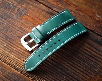 22mm Bottle Green Buttero leather watch strap, sizes 18/20/22/24/26mm