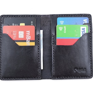 Cartera de cuero negro, cartera delgada de cuero, billetera minimalista, cartera de cuero para hombre, soporte de tarjeta de cuero, billetera vertical, billetera marrón oscuro.