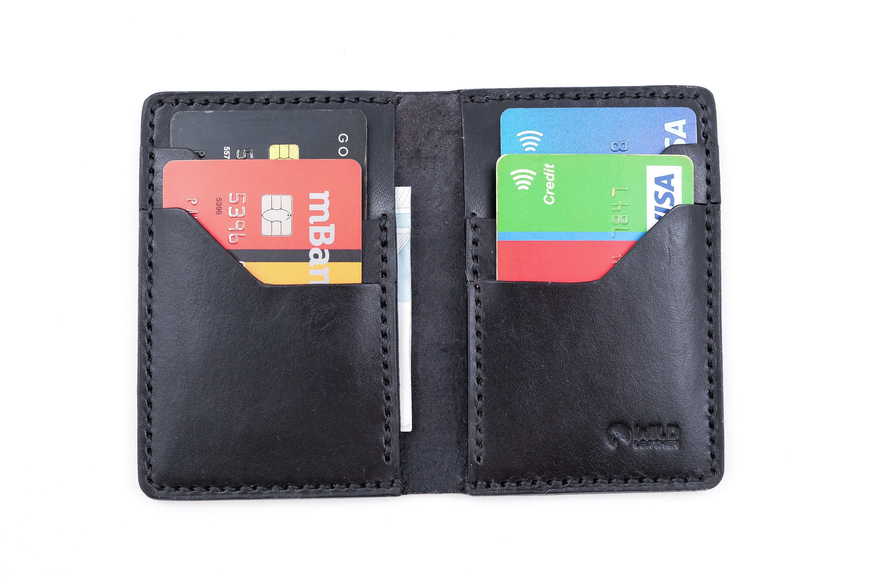 Black Leather Wallet Leather Slim Wallet Minimalist Wallet - Etsy