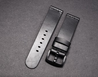 Black minimalist leather watch strap made from Buttero leather