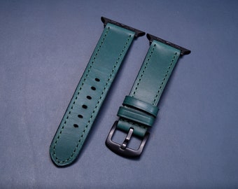 Buttero Bottle Green Leather strap for apple watch, iwatch leather strap, green leather Apple Watch strap, elegant leather watch strap.